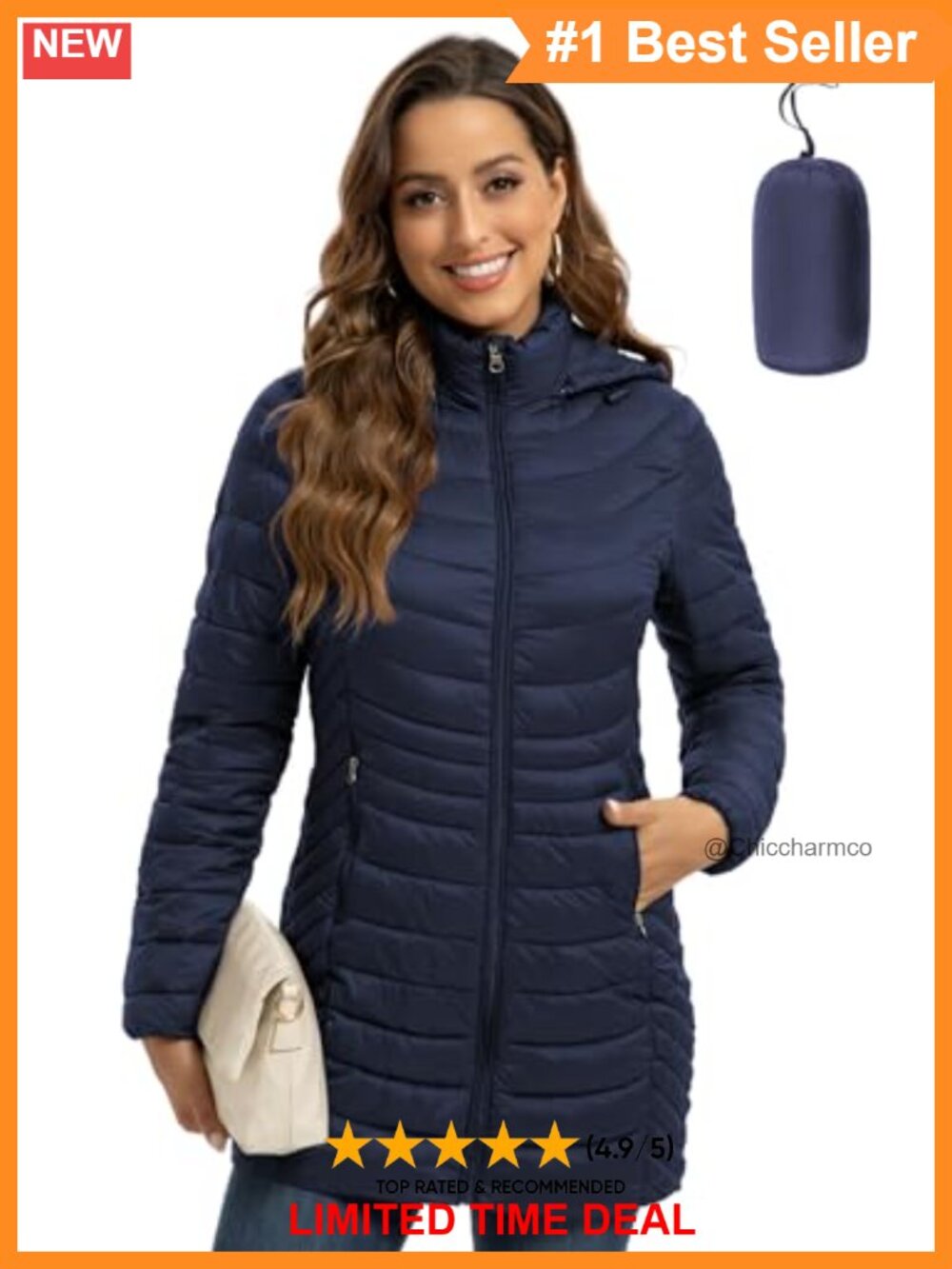 Packable Puffer Jacket Hooded Lightweight Quilted Travel Coat with Pockets